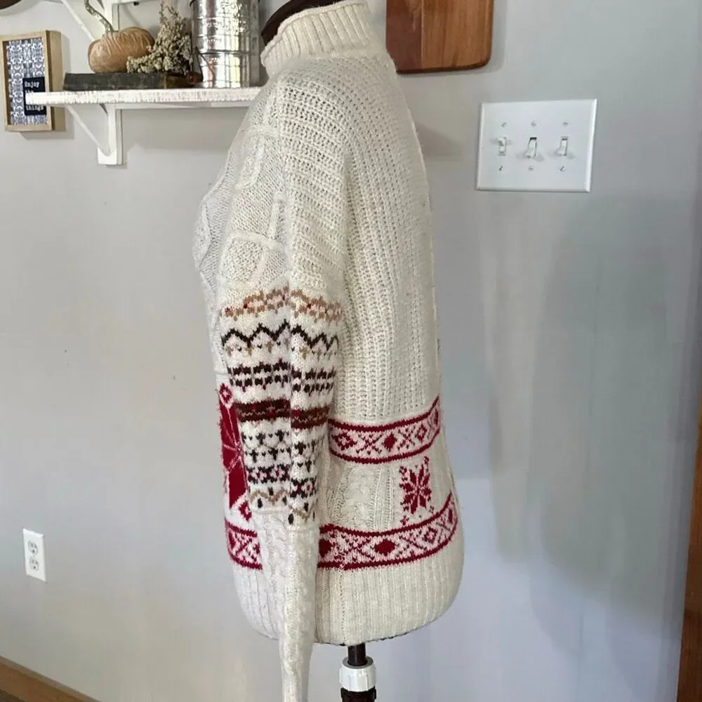 American Eagle fair isle cable knit sweater womens size small snowflake mock nec